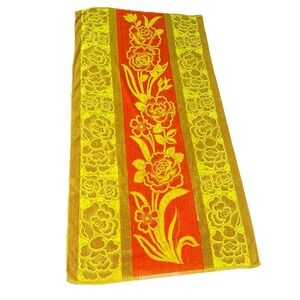 Vintage‎ Golden Crown Franco Gold Orange Floral Towel 1970s 35x64